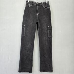 Hollister Black Cargo Curvy Dad Jeans Stretch Straight Leg Denim Women's 7 Long